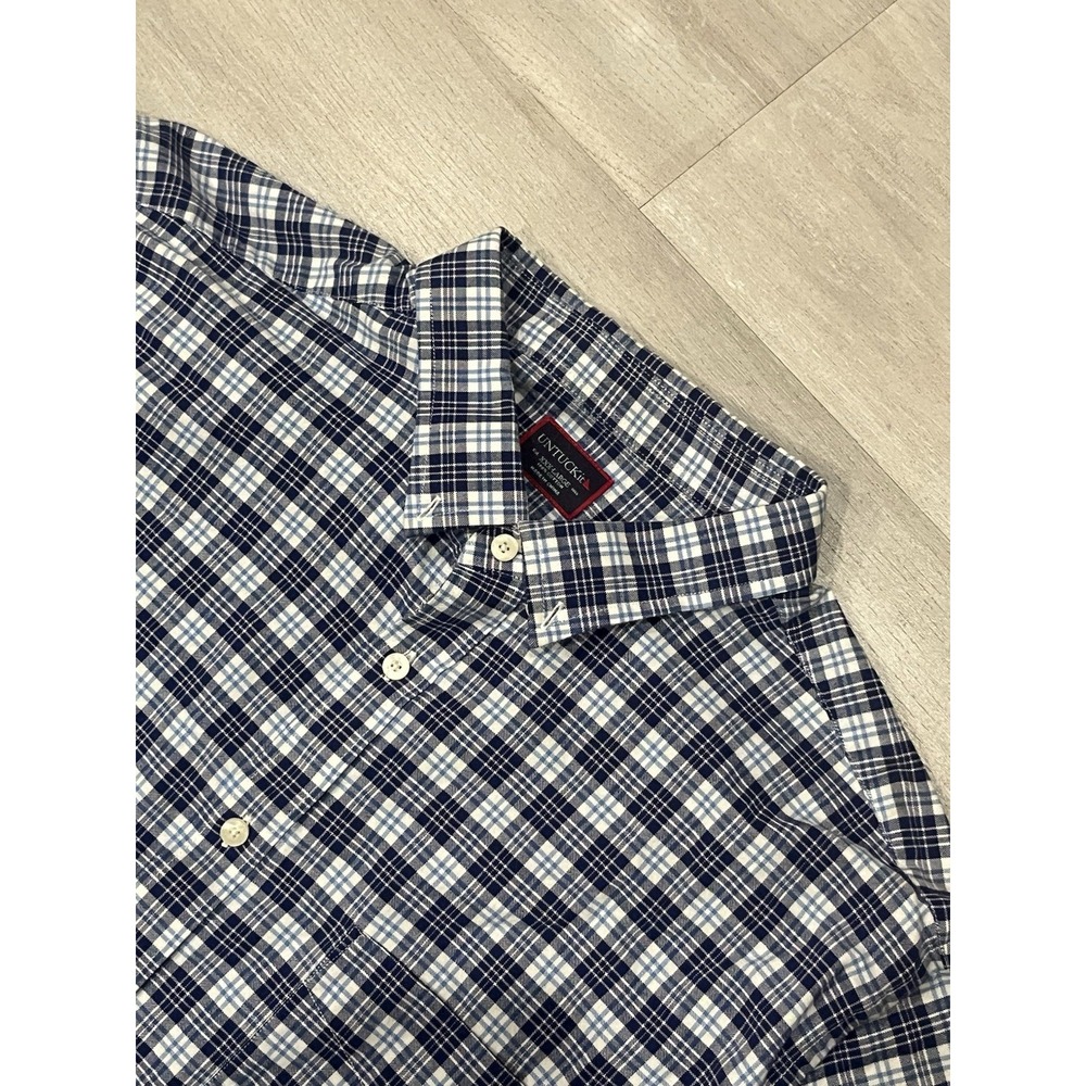 Men's UnTuckit Button Up Long Sleeve Cotton Shirt Blue White 3XL